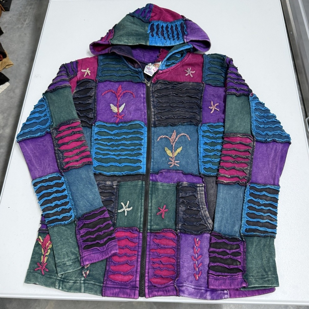 Rising International Patchwork Hoodie Womens XXL Multi Excellent Boho Zip Jacket